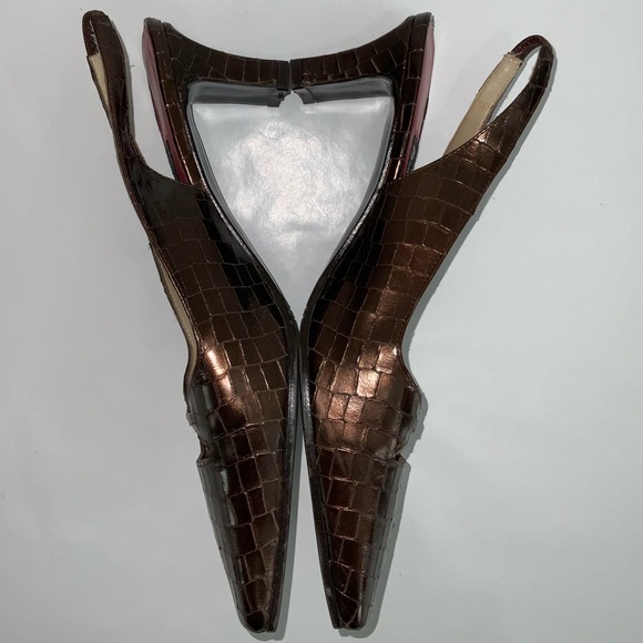 Etienne Aigner Cain Faux Reptile Square Toe Leather Slingbacks Size 8 M - Picture 4 of 9
